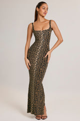 Modal Square Neck Maxi Dress in Leopard Print