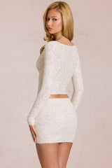 Lace Plunge Cardigan in Ivory