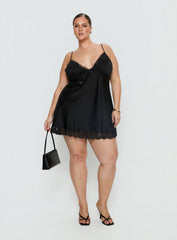 Aloura Spliced Lace Mini Dress Black Curve