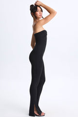 Modal Twist-Front Split Hem Flared Jumpsuit in Black