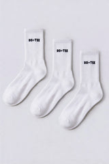 Ribbed Half-Crew 3-Pack Socks in White Pink