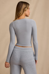 Ribbed Modal Long-Sleeve Top in Soft Blue