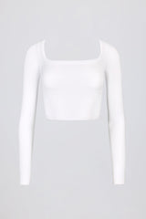 Seamless Soft Rib Cut-Out Crop Top in White