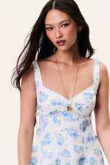 Nabi Linen Floral Mini Dress - BLUE MARINA