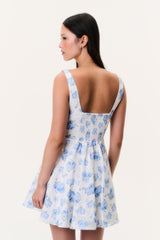 Nabi Linen Floral Mini Dress - BLUE MARINA