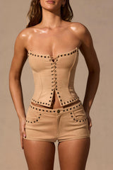 Lace-Up Corset Top in Tan