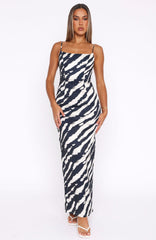 Just A Fan Maxi Dress Black Abstract Stripe