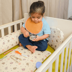 Baby Resting on Happy Matty Bear Print Full Size Wedge Pillow