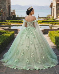 Ball Gown Tulle Off The Shoulder Sage Green Quinceanera Dress