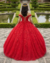 Ball Gown Lace Off-the-Shoulder Red Quinceanera Dress