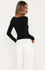 Keep Guessing Long Sleeve Top Black