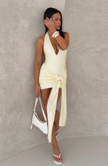 Leaving Paradise Wrap Mini Dress Lemon