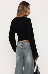 Levelled Up Cinched Waist Long Sleeve Top Black