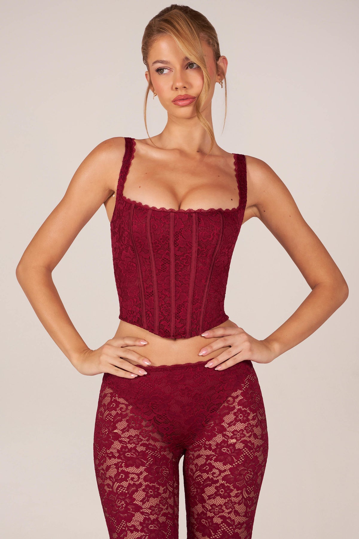 Lace-Up Corset Top in Cherry Red