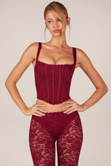 Lace-Up Corset Top in Cherry Red