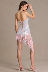 Embellished Tulle Corset Mini Dress in Baby Pink