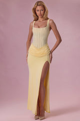 Mesh Draped Bridesmaid Dress in Butter Yellow