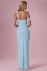 Mesh Draped Corset Gown in Light Aqua