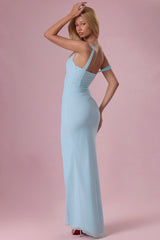 Mesh Draped Corset Gown in Light Aqua