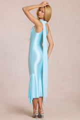Scarf-Detail Midaxi Dress in Soft Aqua