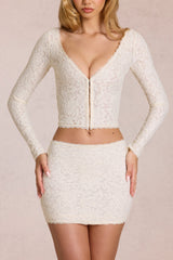 Lace Plunge Cardigan  in Ivory