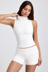 Modal Ribbed Mid-Rise Foldover Shorts in White