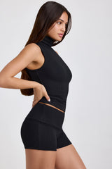 Modal Ribbed Mid-Rise Foldover Shorts in Black