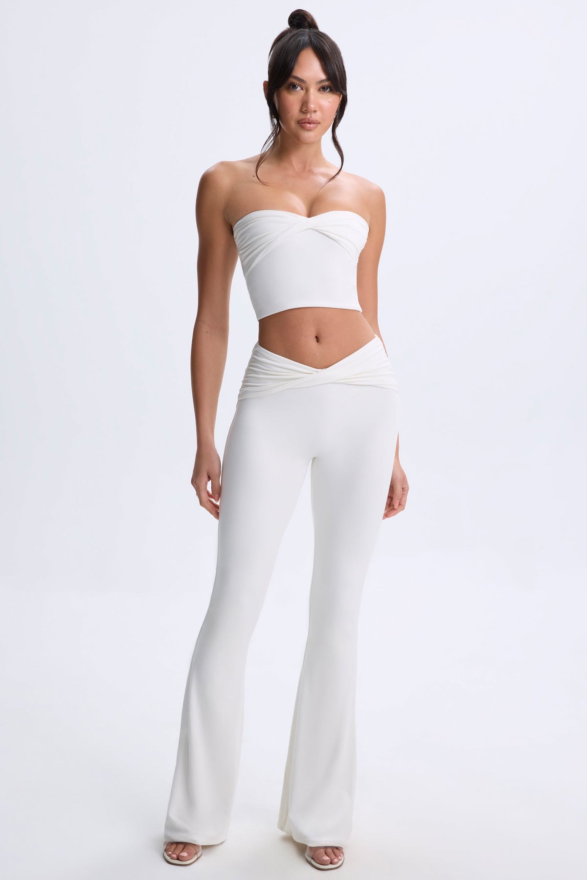 Modal Twist-Front Flared Trousers in White