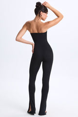 Modal Twist-Front Split Hem Flared Jumpsuit in Black
