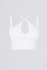 Seamless Soft Rib Crossover Sports Bra in White