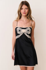 Mirelis Lace Bow Crepe Mini Dress - BLACK