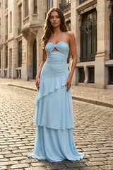 Blue - Sheath Sweetheart Chiffon Long Prom Dresses With Ruffles