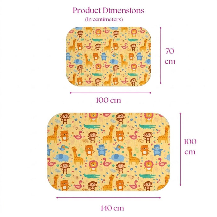 Size chart — Medium 70x100 cm and Large 100x140 cm baby crib sheet