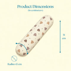 Happy Matty Bear Print Cuddle Bolster Pillow Size Guide – 51 cm Length, 43 cm Circumference Radius