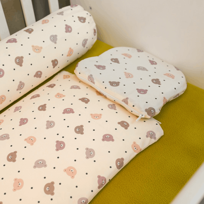 Baby Using Happy Matty Bear Print Wedge Pillow with Matching Bolster Pillow