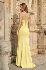 Black Strapless Mermaid Cut-out Long Corset Prom Dress with Slit