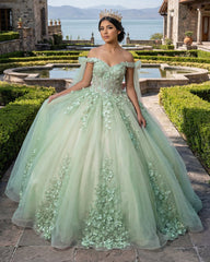Ball Gown Tulle Off The Shoulder Sage Green Quinceanera Dress