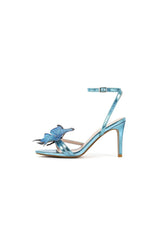 Blue Butterfly Ankle Buckle Open Toe Stiletto High Heels