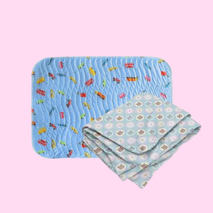Car print waterproof dry sheet plus a teddy print crib sheet. Covers the family bed and the cot in one order. Medium & Large. COD available.