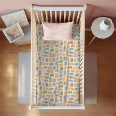 Cat print waterproof crib sheet fitted on a cot mattress