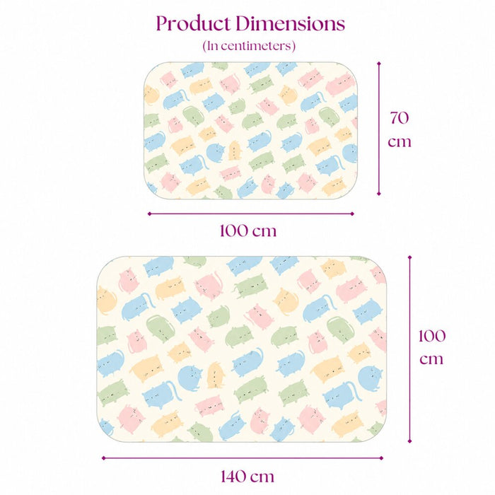 Size chart — Medium 70x100 cm and Large 100x140 cm baby crib sheet