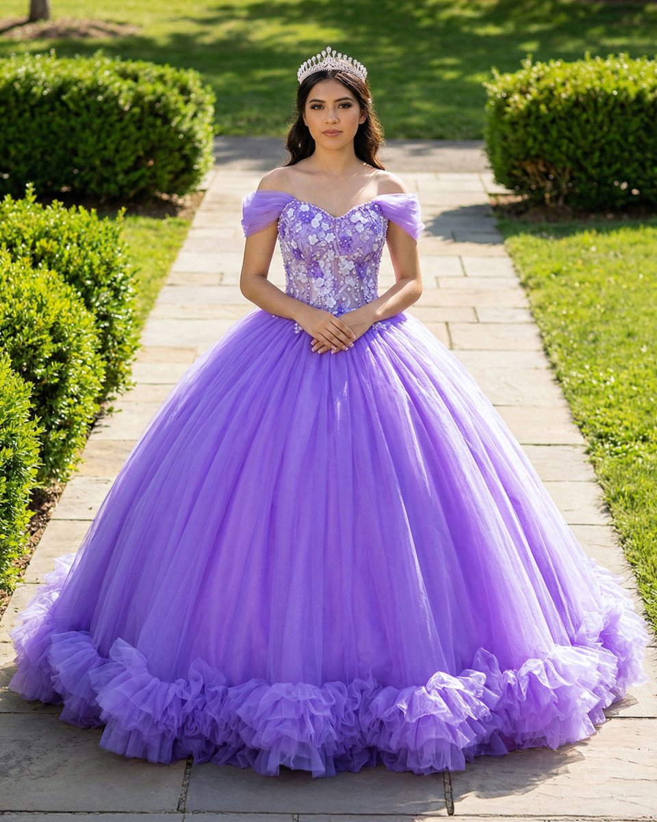 Ball Gown Organza Off-the-Shoulder  Purple Quinceanera Dress