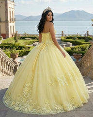 Ball Gown Lace Sweetheart Yellow Quinceanera Dress