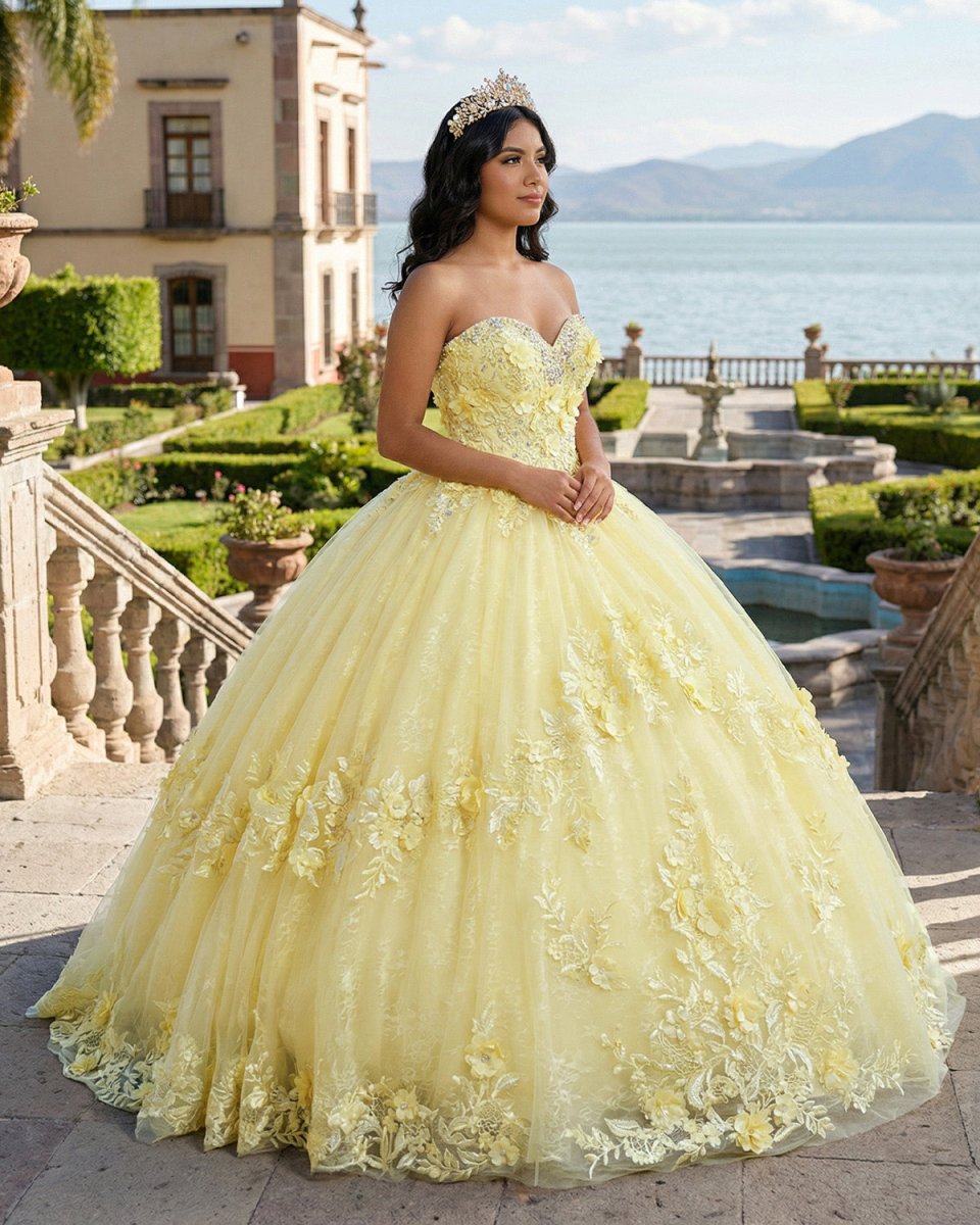 Ball Gown Lace Sweetheart Yellow Quinceanera Dress