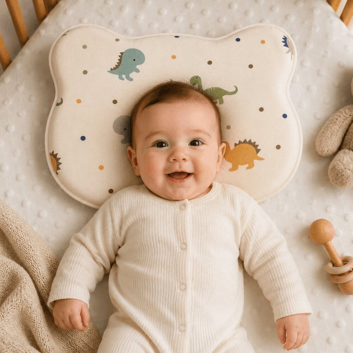 Baby Sleeping on Happy Matty Dinosaur  Print Cloud Head Pillow