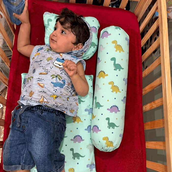 Happy Matty Dinosaur Print Cloud Head Pillow with Baby and Matching Bolster