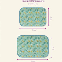 Size chart — Medium 50x70 cm and Large 70x100 cm baby dry sheet