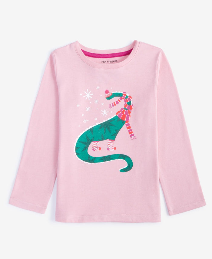 Epic Threads Toddler Girls Cozy Dino Graphic Long-Sleeve T-Shirt- Mauve Dust