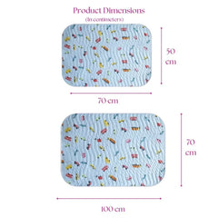 Size chart — Medium 50x70 cm and Large 70x100 cm baby dry sheet