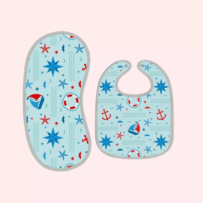 Happy Matty Nautical Print Bib & Burp Sheet Large Combo